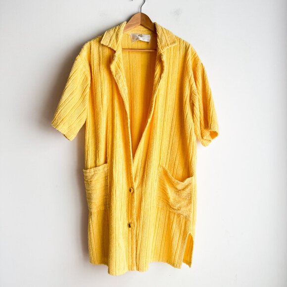 Vintage Stan Herman Pastel Yellow Terry cloth Textured Short Robe M - Picture 4 of 5